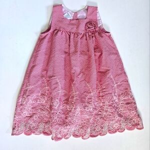 Bonnie Jean red gingham floral embroidered eyelet dress size girls 6x